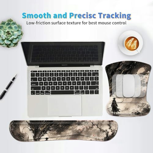 3-in-1 Ergonomic Memory Foam Keyboard Wrist Rest Pad Set, Sakura Dragon - Image 6