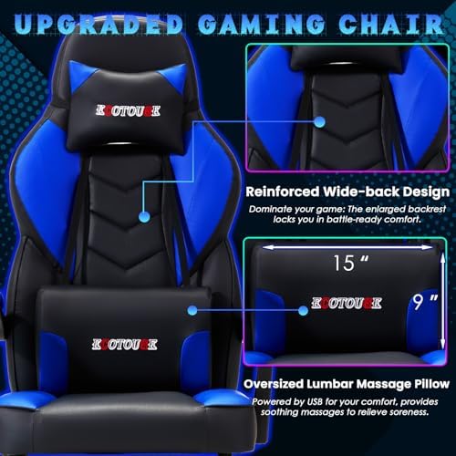 ECOTOUGE Blue Big and Tall Ergonomic Massage Gaming Chair with Footrest | Lumbar Support, Reclining High Back, 360° Swivel, Computer Chair, Sturdy, Comfortable, Height Adjustable, for Gaming & Office - Image 5