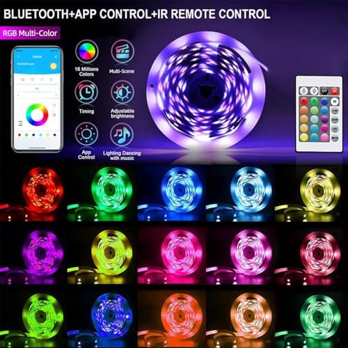 CHARKEE 110FT LED Strip Lights for Bedroom, RGB Color Changing Lights with Music Sync, Bluetooth App & Remote Control, 24V LED Light Strip for Room, Kitchen, Party & Home Decor (1 Roll) - Image 5