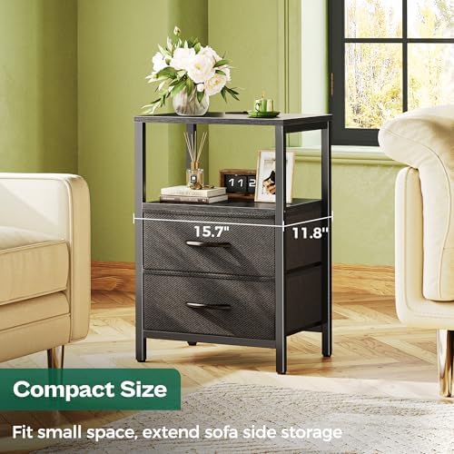 Huuger Nightstand with Charging Station, Side Table with Fabric Drawers - Image 6