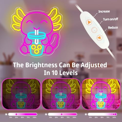 Axolotl Neon Sign Dimmable Cute Axolotls Drinking Boba Tea Neon Light Sign Cartoon Anime Led Lights Axolotl Party Decorations Birthday Gifts for Girls Boys - Image 3