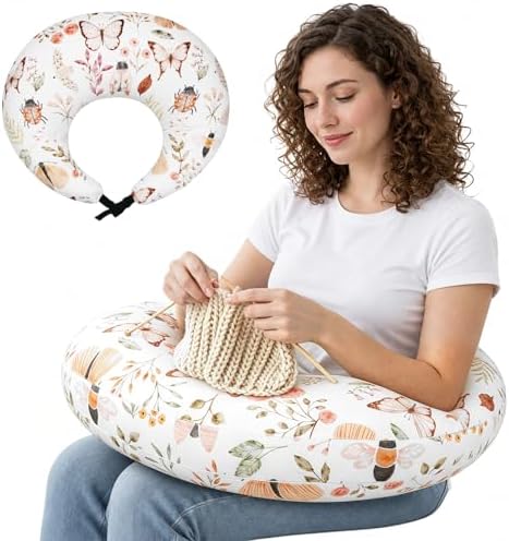 Ergonomic U-Shaped Gaming & Lap Pillow for Crocheting - Cute Butterfly & Wild Flower Crochet Pillow with Elbow & Arm Support, Lap Desk Pillows for Reading, Playing or Crocheting, Suitable for Adults by Unknown