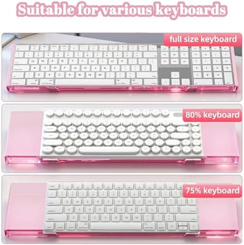 Acrylic Computer Keyboard Stand with Gel Mountain Wrist Rest Keyboard Riser with Comfortable Clear Silicone Mouse Wrist Pad Ergonomic Tilted Transparent Keyboard Holder for Desktop Office Hot Pink - Image 7