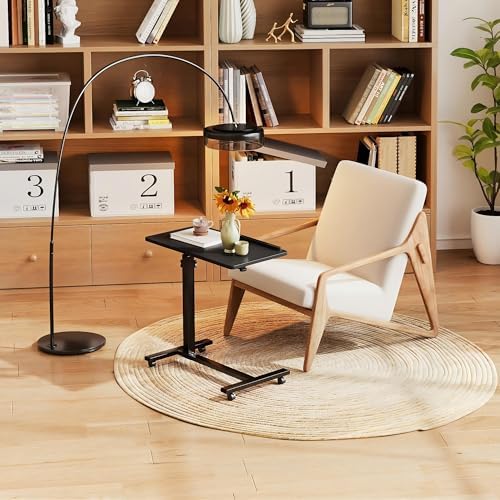 LINGMI Overbed Bedside Desk Mobile Rolling Laptop Stand Tilting Overbed Table with Wheels Height Adjustable Tray Table for Laptop Bed Sofa Side Table - Image 2