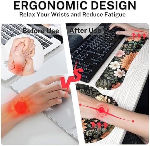Arttown Keyboard Mouse Pad Set, 4 in 1 Desk Mat Set Floral Spring - Image 4