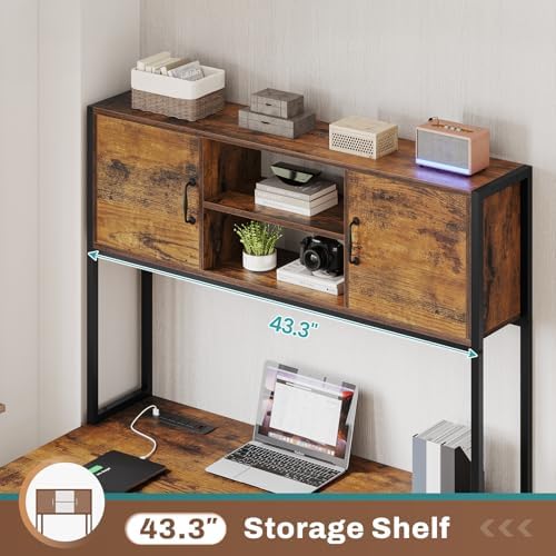 SEDETA Farmhouse L Shaped Office Desk with Drawers, Hutch, Power Outlet - Image 5