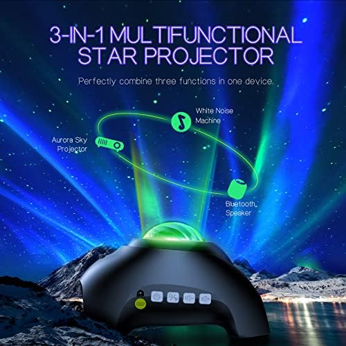 Northern Galaxy Light Aurora Projector with 33 Light Effects, Night Lights LED Star Projector for Bedroom Nebula Lamp, Remote Control, White Noises, Bluetooth Speaker for Parties Black - Image 2