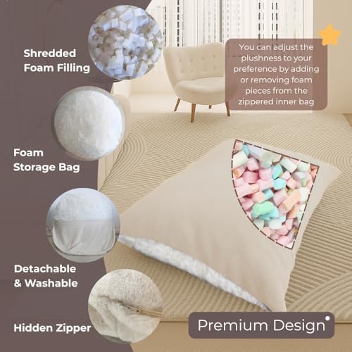 Wonder Space Bean Bag Chair – Soft Foam Filling | Removeable & Washable Cover | Ultra-Soft Plush Fabric - Minimalist Floor Cushion for Kids & Adults, Gaming, Reading and Relaxing, Beige - Image 4