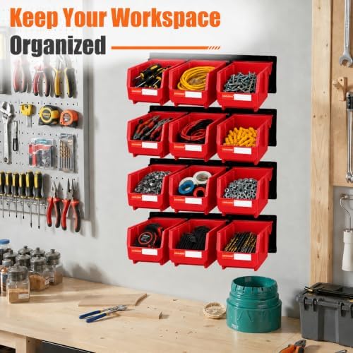 12pc Wall-Mounted Storage Organizer Set with Metal Rails Red - Image 7
