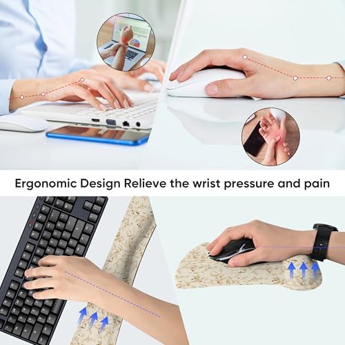 RICHEN Mouse Pad and Keyboard Wrist Rest, 3-in-1 Computer Mousepad and Coaster Set, Non-Slip Keyboard Wrist Rest and Mouse Pad Set Ergonomic Design (FKMWR-65) - Image 6