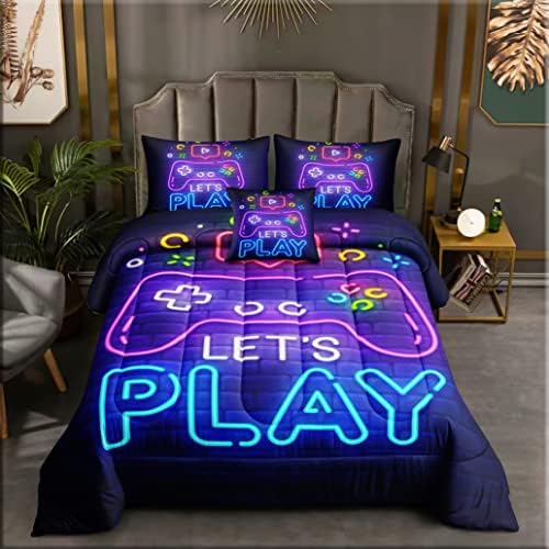 ROWADALO 6 Pieces Gamer Bedding Set for Boys Gaming Comforter Queen Size, Game Controller Comforter for Teen 3D Gamepad Microfiber 6 Piece Bed in A Bag Kids Bedding Sets with Sheets,DJT H5030 Queen - Image 2