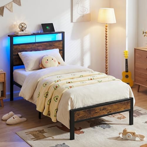 Twin Bed Frame with LED Lights & USB Charging Station - Image 6