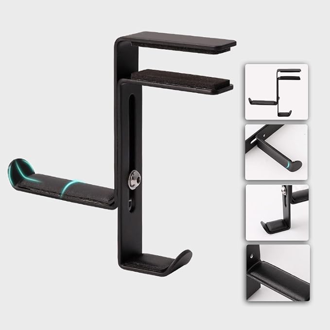 BetterJonny 2 Pcs Gaming Headphone Stand, Headphone Hanger with Height Adjustable Clamp Under Desk Clamp Controller Stand Earphone Rack with Cable Clip for PC Gaming Headset (Black) - Image 3
