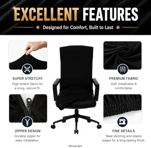 DIVA EN CAMINO DEC Water Resistant Office Chair Cover with Zipper, Stretch Slipcover for Desk, Boss, or High Back Chair, Black - Image 4