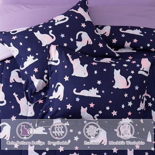Twin Comforter Set for Girls-3 Pieces Cat Glow in the Dark Twin Bedding - Image 6