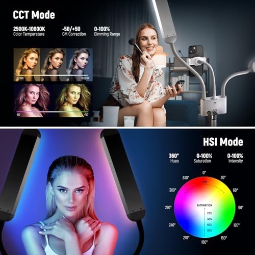NEEWER RGB Esthetician Light Kit Upgraded with Phone APP Control/Touch Bar, Separate Control Dual Arm LED Video Light w Phone Holder/Stand/Travel Bag, 2500K-10000K 18 Scenes for Tattoo Lash, BH40C - Image 3