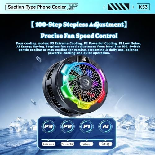 Magnetic Phone Cooler for Gaming, RGB Semiconductor Cooling Fan for iPhone and Android Phones, Portable Mobile Phone Radiator with 3 Cooling Modes, Quiet Cooling Fan for Gaming (Black) - Image 6