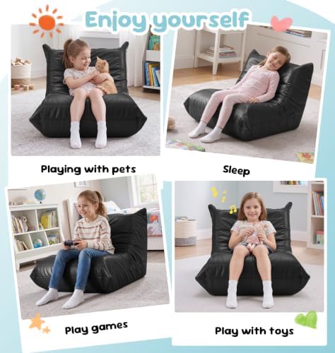 Hobestluk Bean Bag Chair Leather Togo Sofa Memory Foam for Play Room Small | Medium Black,Ergonomic Design,Floor Chair,Waterproof,Easy Clean,Anti-slip Bottom,No Assembly Required,For Bedroom Reading - Image 4