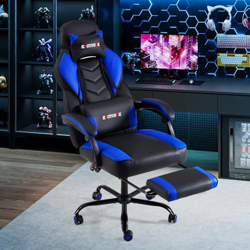 ECOTOUGE Blue Big and Tall Ergonomic Massage Gaming Chair with Footrest | Lumbar Support, Reclining High Back, 360° Swivel, Computer Chair, Sturdy, Comfortable, Height Adjustable, for Gaming & Office - Image 2