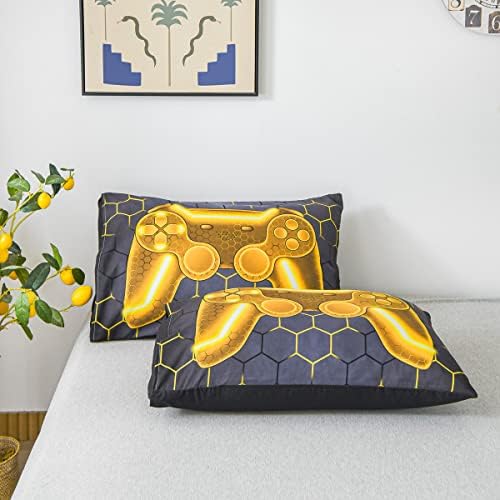 NTBED Game Console Comforter Set for Boys Girls Kids Geometric Lightweight Microfiber Bedding Sets (Gold, Full) - Image 6