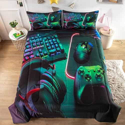 Gamer Comforter Sets for Teen Boys,Gaming Bedding Sets Twin,Video Game Bedspread,Game Gamepad Bedrooom Bed Set,Controller Gamer Home Decor 3 Piece by GRATTIOC