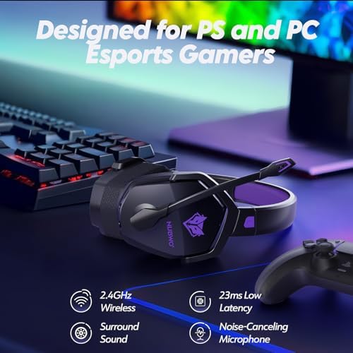 NUBWO Wireless Gaming Headset with Mic for Ps5 Ps4 PC, Zero Interference, 100-Hour Battery All-Day Play, 23ms Sync​ for Fortnite & Call of Duty/FPS Gamers, Triple Mode All Devices Compatible - Purple - Image 2