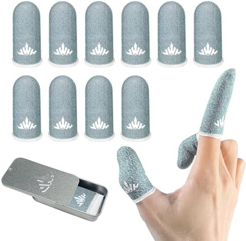 JWH Ultra-Thin Silver Fiber Gaming Finger Sleeves,Blue Thumb Sleeves Gaming Cots,10 Pack Gaming Finger Gloves for PUBG,with Storage Box,High Sensitivity,Anti-Slip,Fundas para Dedos Gamer by JWH