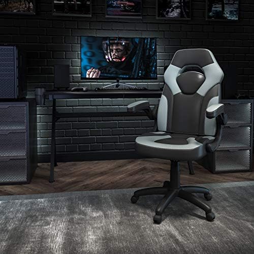 Flash Furniture X10 Gaming Chair Racing Office Ergonomic Computer PC Adjustable Swivel Chair with Flip-up Arms, Gray/Black LeatherSoft | Ergonomic, Flip-up Arms, Height Adjustable, Racing Style - Image 2