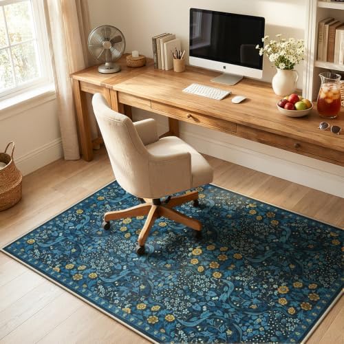 Anidaroel Floral Office Chair Mat for Hardwood Floor, 48"x60" Under Desk Chair Rug for Rolling Chair, Anti-Slip Computer Chair Mat, Low Pile Carpets Protector Mat for Home Office Gaming Room by Anidaroel