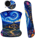 3-in-1 Ergonomic Memory Foam Keyboard Wrist Rest Pad Set, Galaxy Cat by Dikoer