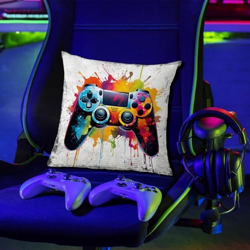 Gaming Pillow Cover for Boys Room Graffiti Game Throw Pillow Cover Sofa Couch Decor 18x18 Set of 4 Teen Video Gamepad Headphones Decorative Cushion Cases Playroom Outdoor Patio Furniture Decoration - Image 5