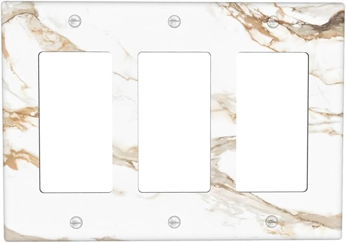 Decorative Outlet Covers Abstract Luxury White Gold Marble 3 Gang Gfci Wall Plate Triple Rocker Light Switch Covers Electrical Receptacle Switchplate Plug Faceplate for Bedroom Decor by JOOJIAO