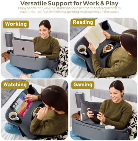 Oversized Lap Desk Pillow – 27in Foam Couch Desk with Cup Holder & Storage - Image 3