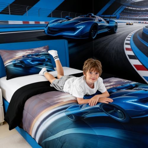 Race Car Toddler Bedding Set Cool Sports Car bedding comforter sets, Racing Car Competition bed sets for Boys youth Extreme Sports Theme Kids Room Decor, automobile vehicle Comforter Full Size - Image 4