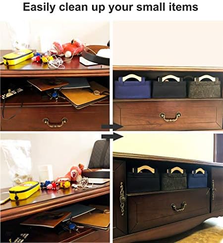 Small Storage Basket Soft Felt Collapsible Baskets Storage Bins for Cellphone Earphone Chargers Cables Make Up Shelf Fabric Drawers Storage Baskets Cute Storage Baskets Light Gray - Image 4