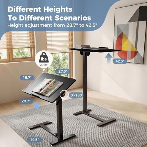 DUMOS Overbed Table with Wheels, Height-Adjustable Bedside Table, Black - Image 3