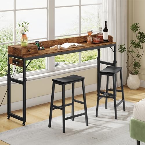 HOOBRO Overbed Table with Wheels, Rolling Table with Outlets & Light Strip for Queen Bed, Mobile Bed Desk & Drawer and Adjustable Height, Giant Computer Desk for Living Room, Rustic Brown BF180UDDN01 - Image 4