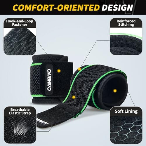 CAMBIVO 2 Pack Wrist Brace for Carpal Tunnel with wraps, Black-Green | Wrist Support, Adjustable Wrist Wraps for Weightlifting, Tendonitis, Pain Relief, Sleeping, Night, Gym, Neoprene, Both Hands - Image 4