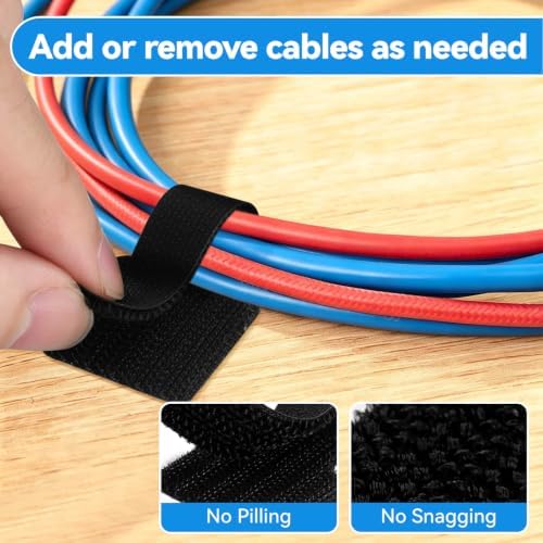 80 Pcs Cable Management Under Desk, Cord Organizer, Reusable Hook and Loop Cable Ties, Computer Accessories for Desk, Home Office Essentials, Black, White, Grey - Image 5