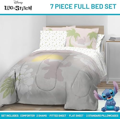 Disney Lilo and Stitch Full Size Comforter Set 7 Piece Bedding, Beige - Image 2