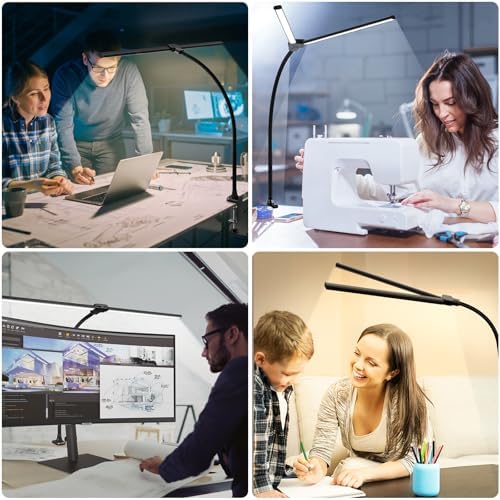 ShineTech LED Desk Lamp for Home Office, Ultra Bright Clamp Light with Flexible Gooseneck, 25 Lighting Modes, Eye-Caring Architect Lamp for Dual Monitors, Reading & Gaming Setup - Image 4
