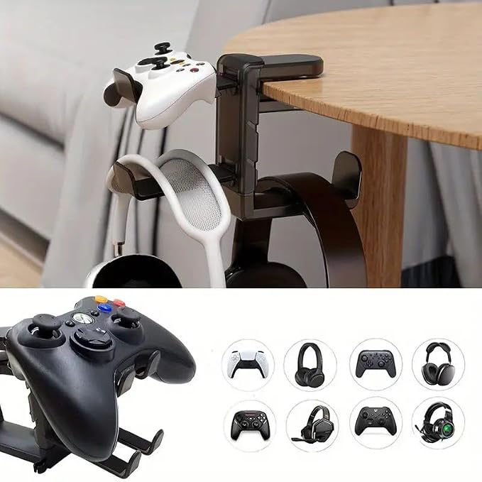 Foldable Headphone Stand and Hook – Aluminum Headset Holder Clamp Mount Under Desk, Universal Fit for Gaming Headphones, Space-Saving Hanger Organizer - Image 2