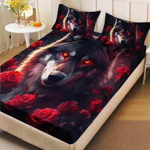 HOSIMA Floral Wolf Bedding Set Twin for Teen,1 Fitted Sheet+2 Pillowcases. - Image 4