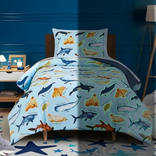 Twin Bedding Sets for Boys - 5 Pieces Ocean Bedding Twin Comforter Set by KaleidoSpaceHomeCollection