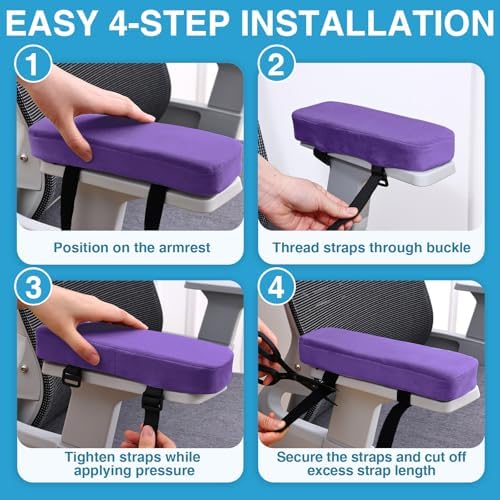 Smiry Memory Foam Office Chair Armrest Pads, Non-Slip Armrest Cushion | Ergonomic Arm Rest Pads with Adjustable Buckles and Straps, Elbow Relief for Desk, Gaming & Wheelchair, Purple, Set of 2 - Image 6