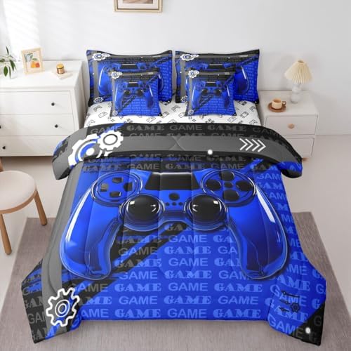 Feelyou Gamer Comforter Set with Sheets 7 Piece King Size Game Controller Bed in a Bag for Boys Gaming Gifts Bedding Set Gamepad Blue and Black Bed Set with Comforter,Sheets,Pillowcases - Image 3