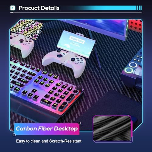 BestOffice Gaming Desk 35 in PC Computer Desk Z Shaped Gaming Workstation Ergonomic Gaming Table with Headphone Hook for Home Office,Black&Red - Image 6
