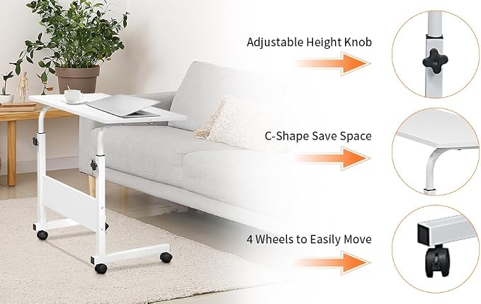 Karl home Mobile Side Table 31.5 inch Computer Desk with Wheels, White - Image 7