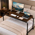 Over Bed Table with Wheels, Width & Height Adjustable, Rolling Over the Bed Desk with Cup Holder & Raised Baffle, Mobile Laptop Desk for King Queen Size Beds, Home Office, Bedroom Hospital Workstation by Unknown