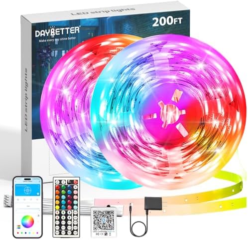DAYBETTER Led Strip Lights 200 ft (2 Rolls of 100ft) Smart Led Light Strips with Remote and App Control, RGB Music Sync Color Changing Led Lights for Bedroom, Kitchen, Party, Home Decor by DAYBETTER